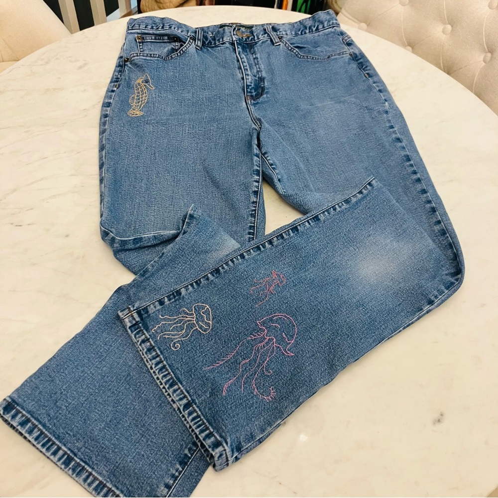 Sea Themed Hand embroidered OOAK Jeans